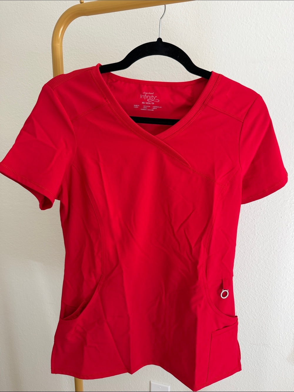 Infinity Women's V-Neck Short Sleeve Scrub Top in Red